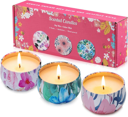 3 Pack Scented Candles, 2.5 Oz Aromatherapy Candles with Floral Scents,Soy Candles Set with 72H Burning Time,Ideal Gift for Women(Magnolia+Jasmine+Rose)