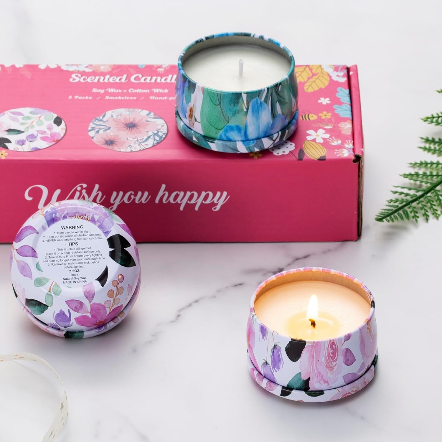 3 Pack Scented Candles, 2.5 Oz Aromatherapy Candles with Floral Scents,Soy Candles Set with 72H Burning Time,Ideal Gift for Women(Magnolia+Jasmine+Rose)