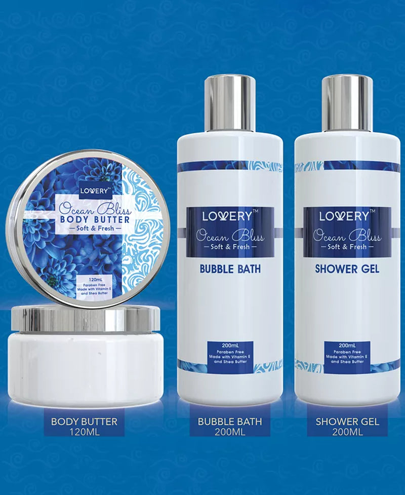 Ocean Bliss Body Care Gift Set, Bath and Shower Essentials with Cosmetic Bag, 9 Piece