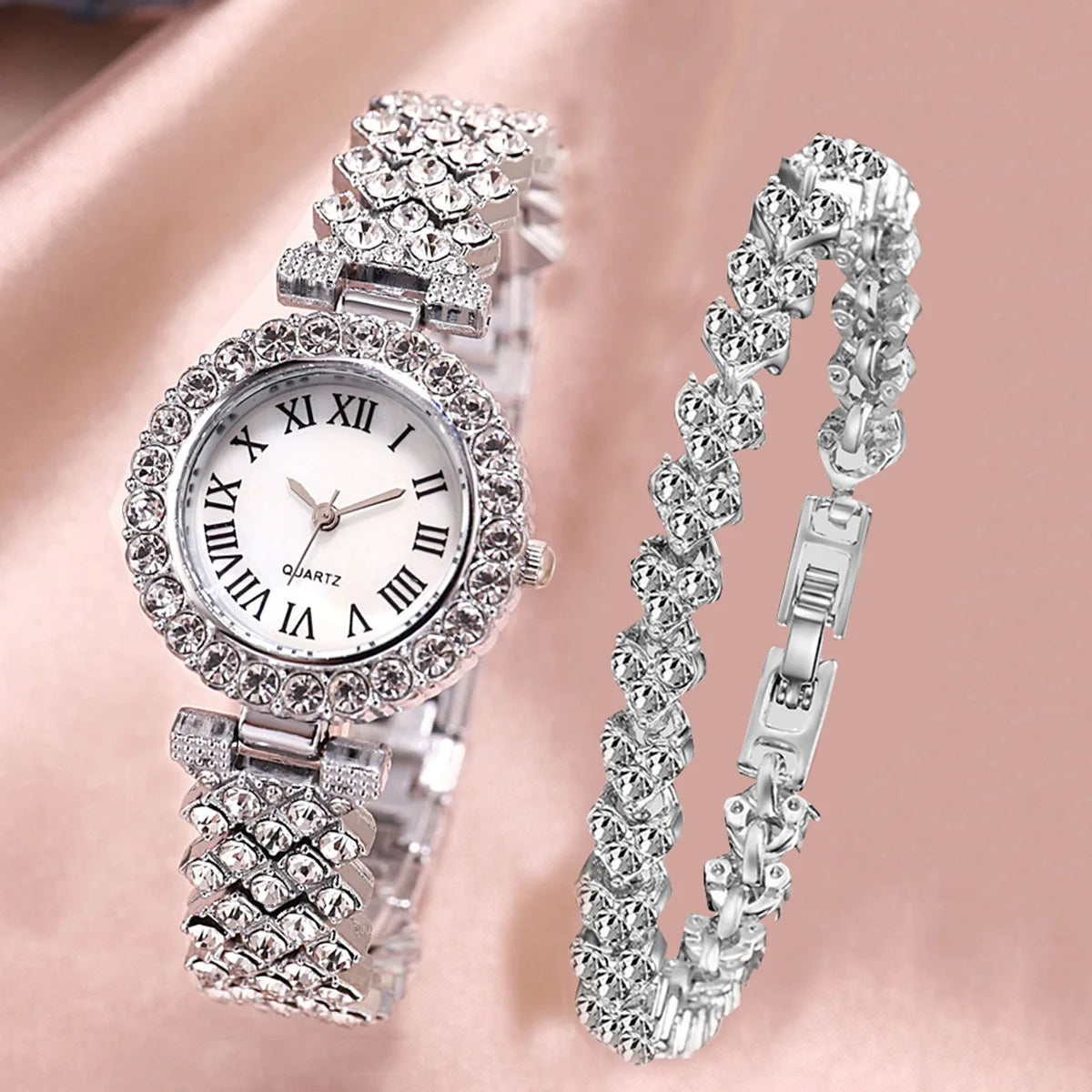 Diamond Watch + Bracelet Gift Set