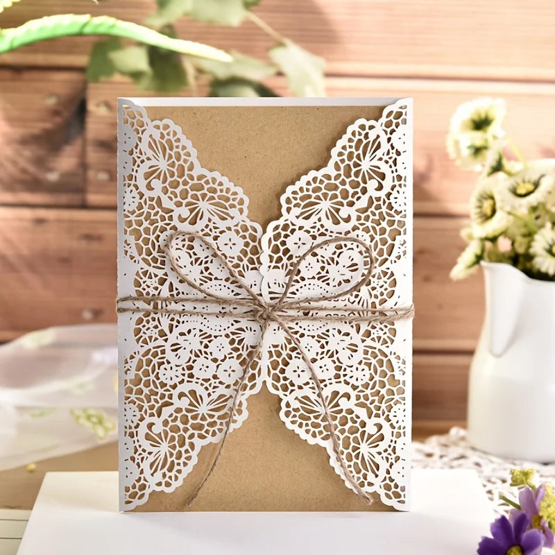 10pcs Glitter Invitation Card With Ribbon Greeting Cards Wedding Mariage Invite Party Baptism Bar Mitzvah Party Decoration