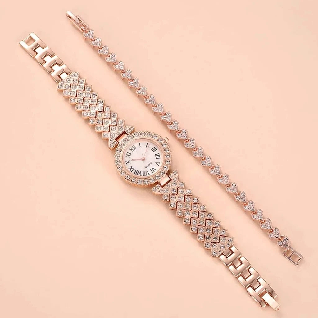 Diamond Watch + Bracelet Gift Set